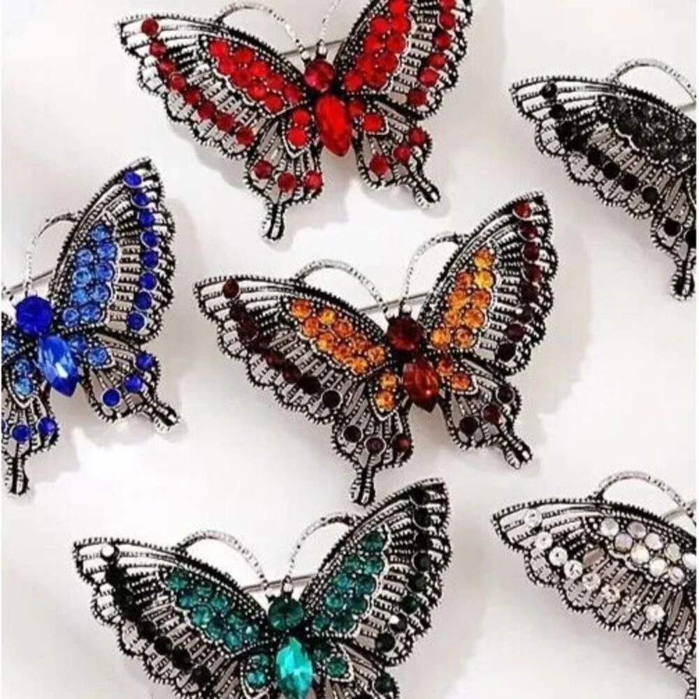 Amber Multi‎ Colored Crystal Large Butterfly Pin Brooch